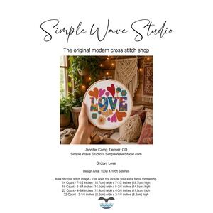 Groovy Love Hippie Modern Cross Stitch Pattern Retro Hearts Multi